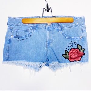 Express Printed Cutoff Denim Shorts
